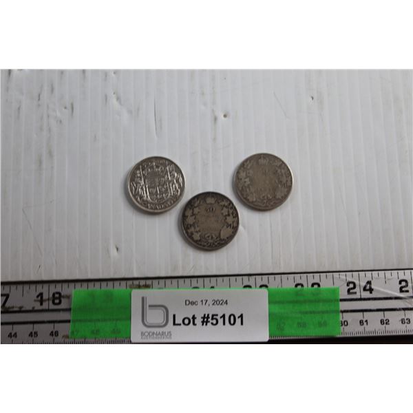 1907, 1912 and 1945 Canadian 50 Cents Coins