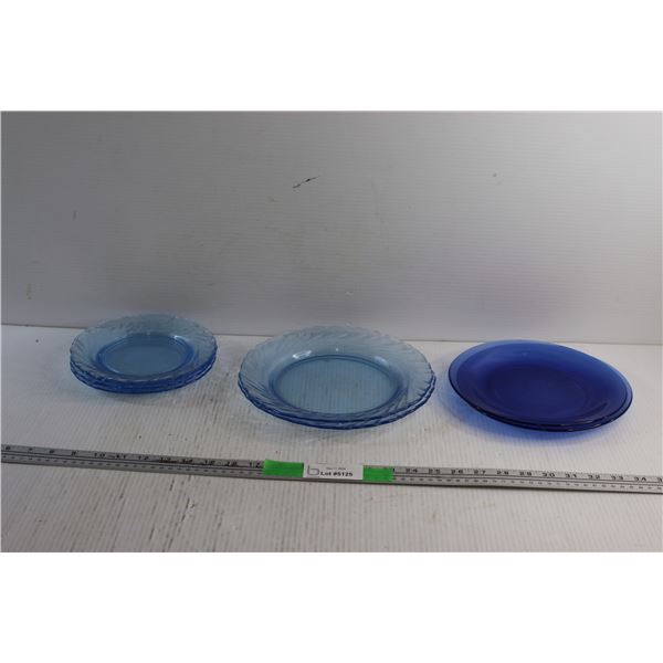 (8) Blue Glass Plates (Two Made in Brazil)