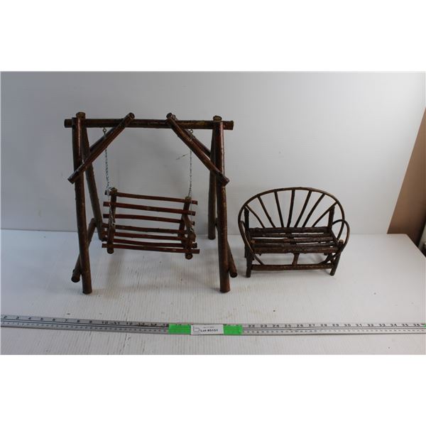 Wooden Bench and Swinging Bench Decor