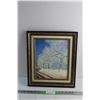 Image 1 : Framed Winter Forest Art Painting by W.C Cory 16'' x 14'' -from the late president of hard of hearin