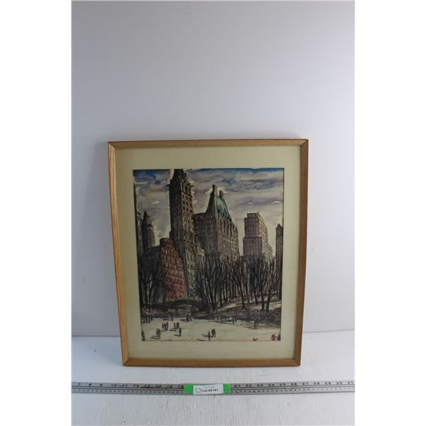 Framed City Park View Art Print 21'' x 17''