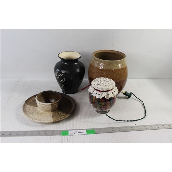 Christmas Decor, (2) Vases, Candle holder