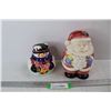 Image 1 : (2) Ceramic Christmas Themed Cookie Jars, Santa Claus, Snowman, Tallest Is 8'' Tall
