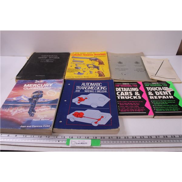 (8) Books & Manuals: Shop, Firearms, Mercury Outboard, Transmissions, Detailing, Air Cadets, Welding