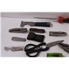 Image 3 : Lot: Folding Knives (Various) & Milwaukee Hand Saw, Scissors, Utility Knives (Various)