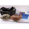 Image 1 : Plastic Tote, Nike Duffle Bag, (2) Worn Footballs, Libra Book, Lady & The Tramp DVD, Misc.