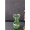 Image 3 : Etched Glass Vase - 11" Tall & (2) Green Glass Vases - 6.5" Tall