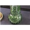 Image 4 : Etched Glass Vase - 11" Tall & (2) Green Glass Vases - 6.5" Tall