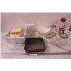 Image 1 : Cake Pan - 8" x 8", Napkins, Plastic Champagne Glasses, Canning Jars, Water Bottle
