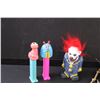 Image 2 : Lot: Creepy Clown (Works Needs Batteries), Skeleton, (2) PEZ, (2) Magnet Eyes