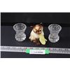 Image 1 : Siamese Cat Ceramic Figurine & (2) Crystal Candle Holders