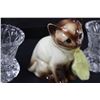 Image 2 : Siamese Cat Ceramic Figurine & (2) Crystal Candle Holders