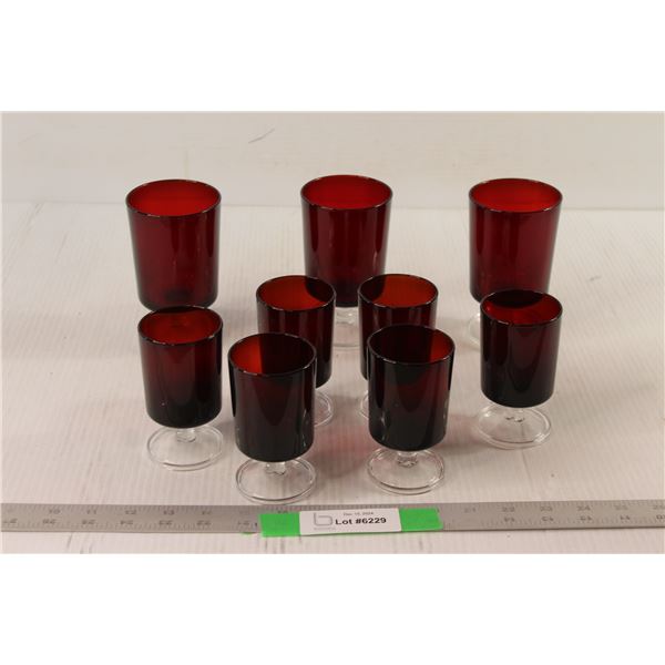 (9) Ruby Glass Wine Glasses