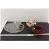 Image 1 : Glass Platter, Donkey Candle Holder, Red Glass Tray,