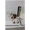 Image 1 : (2) Candy Tins, Plastic Jar, Ceramic Angel, Cross, (2)Coat hangers