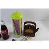Image 5 : Plastic Straws, Vase, (2) 1994 Coke Bottles, Coaster Set, Misc.