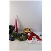 Image 2 : Christmas Lot- Wood Wreath, Candle, Misc.