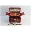 Image 2 : Wooden Jewelry Box, Jewelry and Quartz Watch