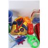 Image 3 : Lot Of Kids Beach/ Sand Toys, (2) Sand Pails, Inflatable Beach Ball, Spiderman Boogie Board, Misc.