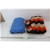 Image 1 : (2) Blankets, Blue Blanket Is- 47'' x 56'', Knitted Afghan Is- 37'' x 78''