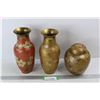 Image 1 : (2) Solid Brass Vases w/ Brass Ginger Jar- Tallest Is 10.5'' Tall