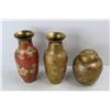 Image 2 : (2) Solid Brass Vases w/ Brass Ginger Jar- Tallest Is 10.5'' Tall