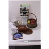 Image 1 : Easter Basket, Glass Bowl With Metal Stand, Bowl, Vase, Star Finder, (2) Trivets, Xbox Magazine, Car