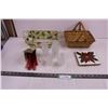 Image 1 : Set of 4 Timeless Treasures Glass Angel Candle Holders With Candles, Poinsettia Hot Plate Tile, Bask
