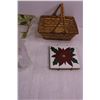 Image 3 : Set of 4 Timeless Treasures Glass Angel Candle Holders With Candles, Poinsettia Hot Plate Tile, Bask