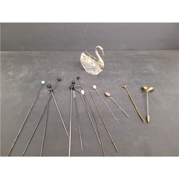 (14) Hat Pins and Swan Ring Holder