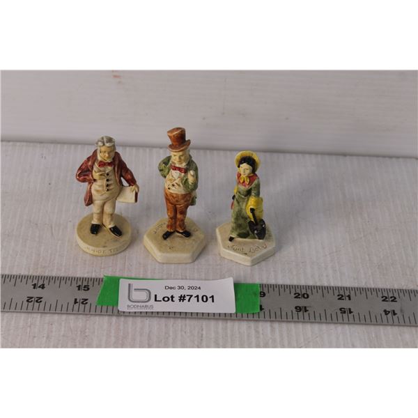 (3) 1946 Micawber Sebastian Figurines - Aunt Betsy, Judge Thatcher, Charles Dickens