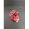 Image 3 : Cranberry Glass Bag Vase w/ Metal Roses and Pink & White Glass Basket  (Cracked)
