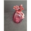 Image 4 : Cranberry Glass Bag Vase w/ Metal Roses and Pink & White Glass Basket  (Cracked)