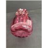 Image 5 : Cranberry Glass Bag Vase w/ Metal Roses and Pink & White Glass Basket  (Cracked)