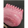 Image 9 : Cranberry Glass Bag Vase w/ Metal Roses and Pink & White Glass Basket  (Cracked)