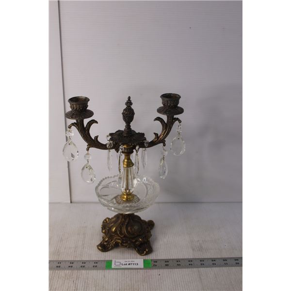 Antique Glass & Brass Candleholder 13.5" Tall