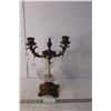 Antique Glass & Brass Candleholder 13.5" Tall
