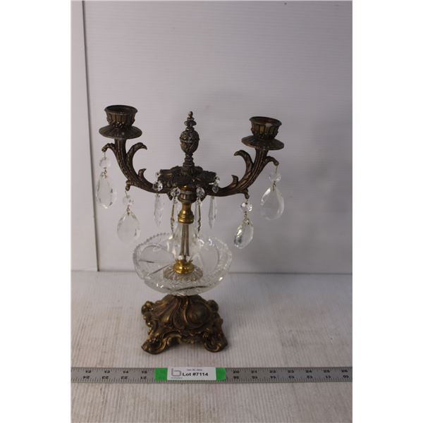 Antique Glass & Brass Candleholder 13.5" Tall
