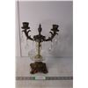 Antique Glass & Brass Candleholder 13.5" Tall
