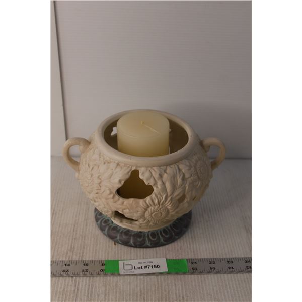 Ceramic Candle Holder & Candle 6" Tall x 10" Wide