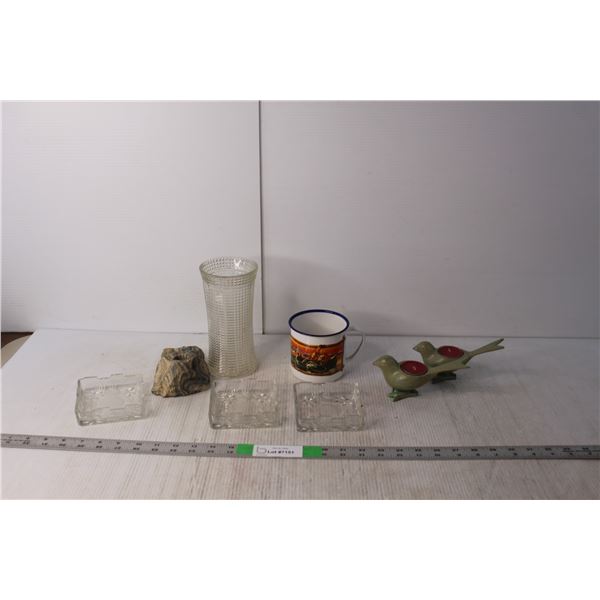 Joe Camel Mug, Glass Vase 7" Tall, Misc.