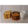 Image 3 : (2) Sets of Coasters in Holders, (3) Milk Glass Vases, Milk Glass Cup, and Misc.
