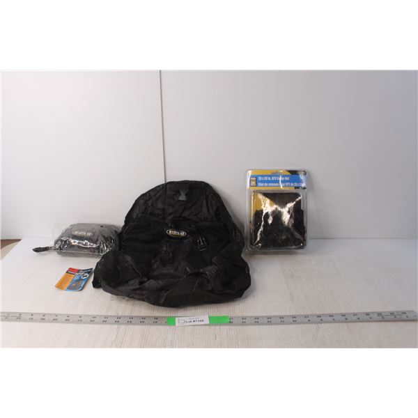 (2) North 49 Foldaway Backpacks, Power Fist 28 x 28 in. ATV Cargo Net NIB
