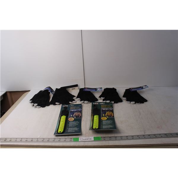 (5) Touchscreen Gloves, (2) Clip On LED Markers