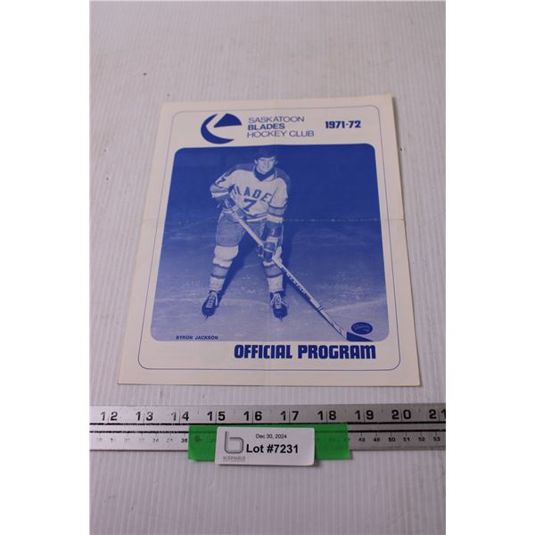 Saskatoon Blades Program - 1971-72 Brandon Wheat Kings at Saskatoon - Byron Jackson on Cover