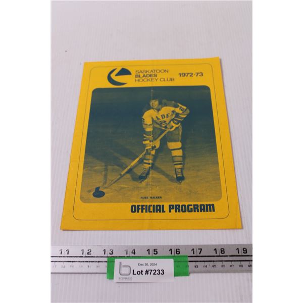 Saskatoon Blades Program - 1972-73 Brandon Wheat Kings at Saskatoon - Russ Walker on Cover