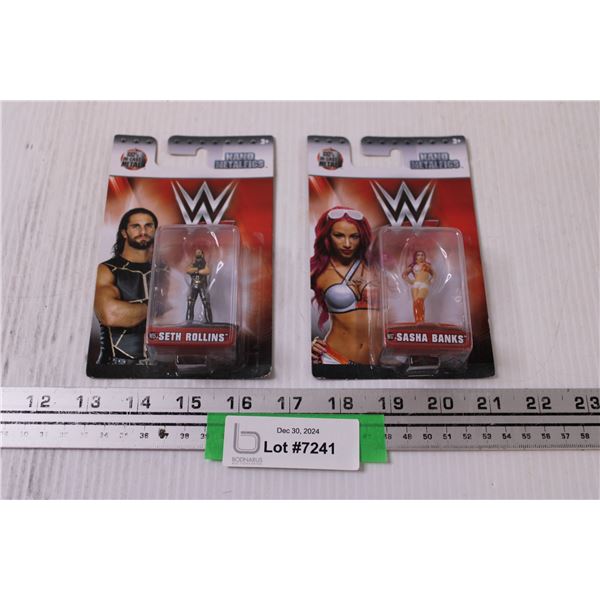 (2) WWE Nano Figurines: Seth Rollins & Sasha Banks - Die Cast Metal Figurines