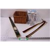 (2) Candles, (2) Fireplace Spark Lighters w/Cases, Brewt & Wicker Basket