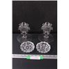 (2) Glass Candle Holders & (2) Glass Ashtrays