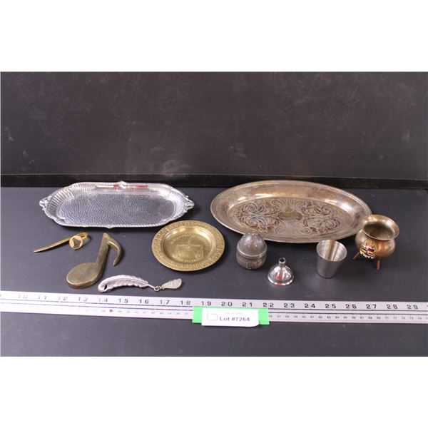 (2) Serving Trays, Libra Scales Mini Plate, Horse Envelope Opener, Misc.